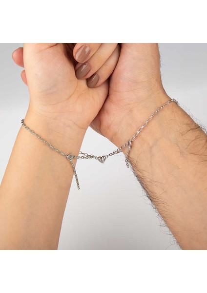 925 Ayar Gümüş Rodyum Çift Kalpli Aşk Bileklik T8620 (802802) fiyatları