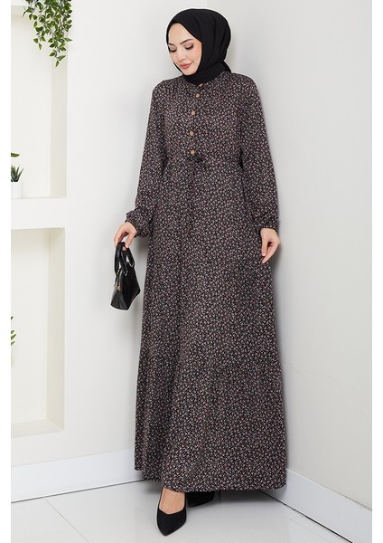 Çıtır Çiçek Desen Yarım Düğmeli Elbise 1629 - Pembe