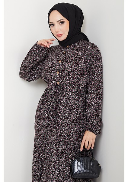 Çıtır Çiçek Desen Yarım Düğmeli Elbise 1629 - Pembe fiyatları