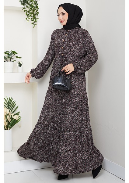 Çıtır Çiçek Desen Yarım Düğmeli Elbise 1629 - Pembe modelleri