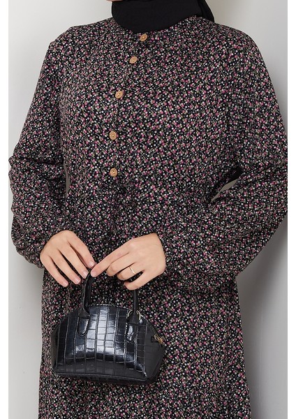 Çıtır Çiçek Desen Yarım Düğmeli Elbise 1629 - Pembe fırsatları