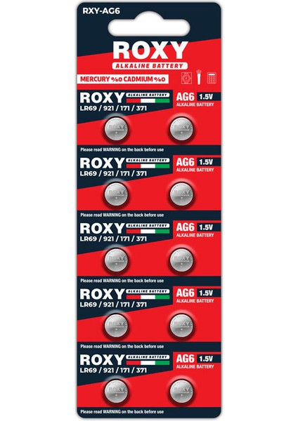 Ag6 LR69/LR921/171/371 33 Mah Alkalin Düğme Pil 10 Lu Paket (802802)