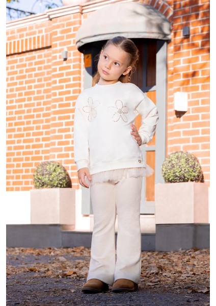 Kız Çocuk Çiçek Nakışlı Tüllü Sweatshirt MNT25K211