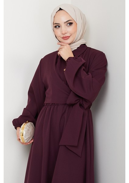 Çapraz Bağlamalı Gömlek Yaka Elbise 1636 - Bordo fiyatları