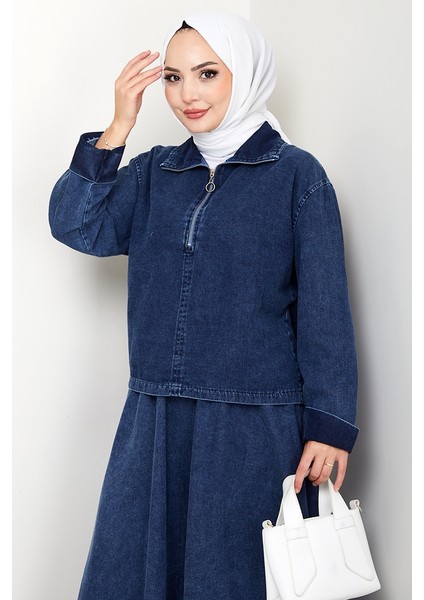 Fermuarlı Tunik Etek Kot Ikili Takım 1643 - Mavi fiyatları