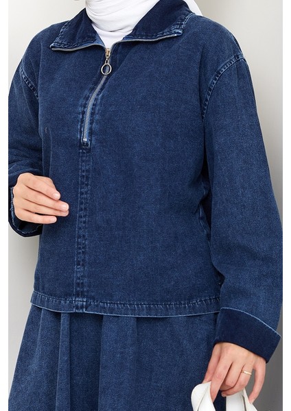 Fermuarlı Tunik Etek Kot Ikili Takım 1643 - Mavi indirimleri