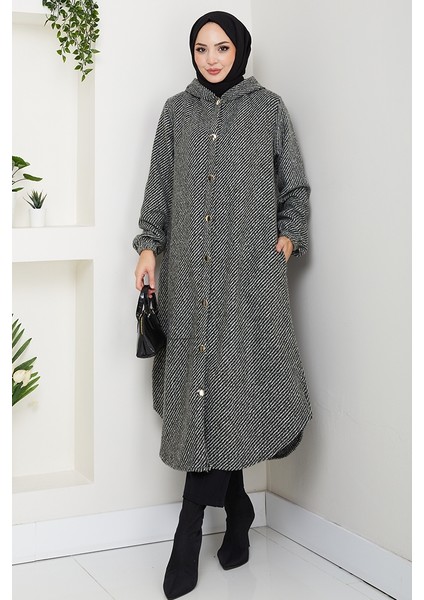 Çizgi Detay Kapüşonlu Kaşe Kap 1634 - Haki