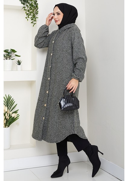 Çizgi Detay Kapüşonlu Kaşe Kap 1634 - Haki fırsatları