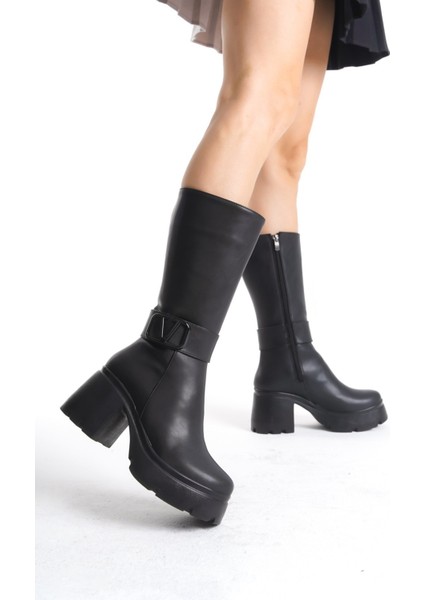 Eyesof Moki Siyah Cilt Topuklu Çizme