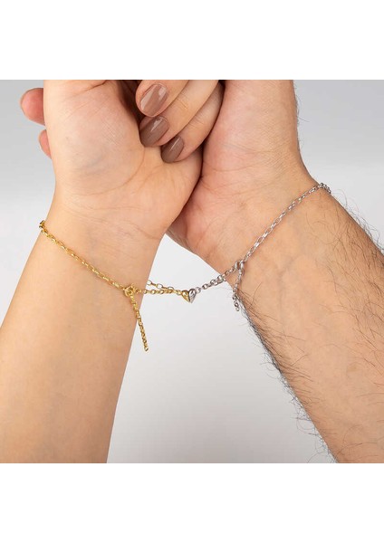 925 Ayar Gümüş Rodyum Gold Çift Kalpli Aşk Bileklik T8621 (802802) fiyatları