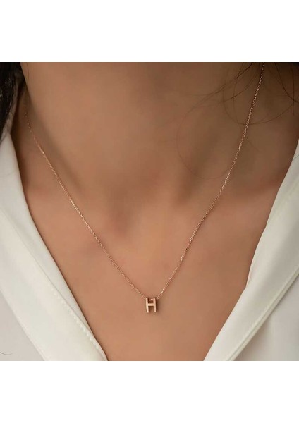 925 Ayar Gümüş Rose 3 Boyutlu H Harf Kadın Gümüş Kolye T5921 (802802)