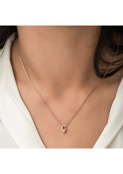 925 Ayar Gümüş Rose 3 Boyutlu Ç Harf Kadın Gümüş Kolye T5920 (802802)