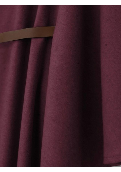 Omuzu Düğmeli Beli Kemerli Kaşe Panço fiyatları