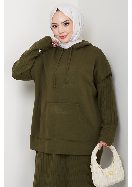 Kapüşonlu Tunik Elbise Triko Takım 1645 - Haki fiyatları