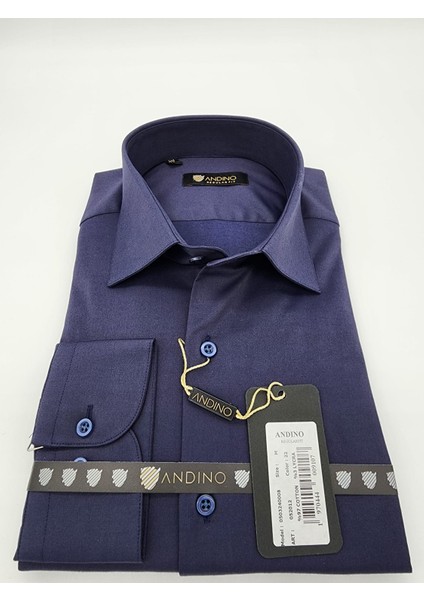 Regular Lacivert Düz Erkek Gömlek Likralı Esnek Kumaş AR052012-22