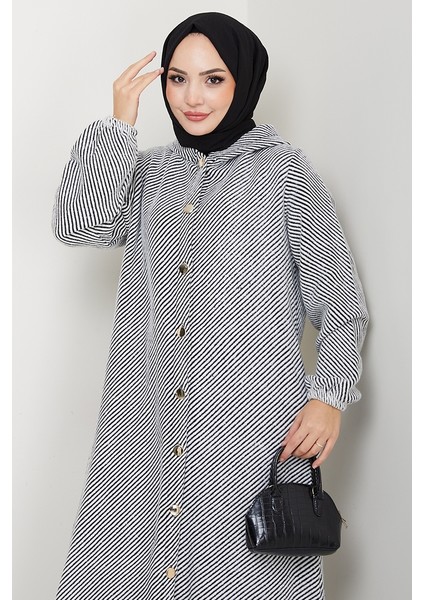 Çizgi Detay Kapüşonlu Kaşe Kap 1634 - Beyaz fiyatları