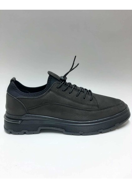 Hakiki Deri Antrasit Rengi Nubuk Bağcıksız Rahat Esnek Kauçuk Tabanlı Kışlık Erkek Ayakkabı C-3525002351
