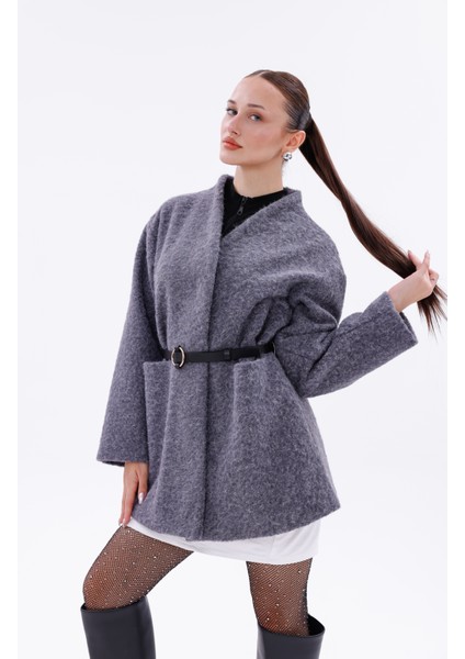 Sıcak Tutan Kadın Kaşe Kaban Astarlı-Kemerli-Çıtçıtlı