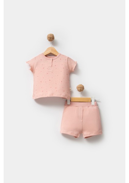 %100 Organik Pamuk Ay Yıldız Baskı Eoke Tex Sertifikalı Kız Bebek Şortlu Takım