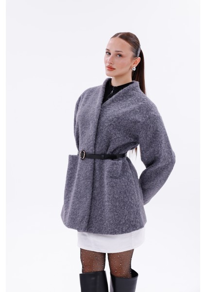 Sıcak Tutan Kadın Kaşe Kaban Astarlı-Kemerli-Çıtçıtlı