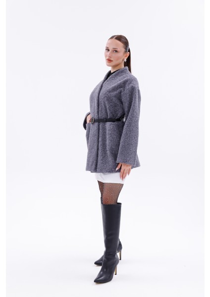 Sıcak Tutan Kadın Kaşe Kaban Astarlı-Kemerli-Çıtçıtlı