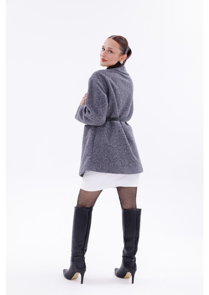 Sıcak Tutan Kadın Kaşe Kaban Astarlı-Kemerli-Çıtçıtlı