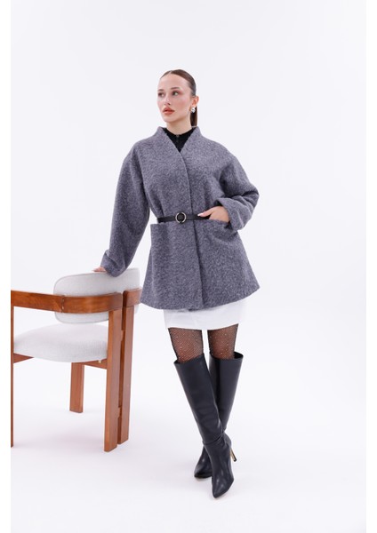 Sıcak Tutan Kadın Kaşe Kaban Astarlı-Kemerli-Çıtçıtlı