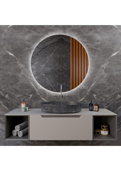 Lunaris LED Ayna – Yuvarlak Mermer Duvar Aynası