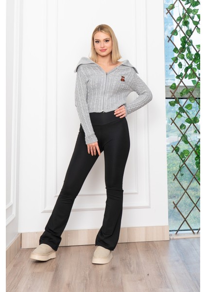 Madonna Yaka Fermuarlı Triko Kısa Hırka 34256