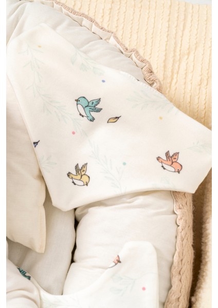 %100 Organik Pamuk Nakış Baskı Kuş Desen 5 Parça Bebek Hastane Çıkış Seti modelleri