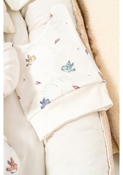 %100 Organik Pamuk Nakış Baskı Kuş Desen 5 Parça Bebek Hastane Çıkış Seti fırsatları