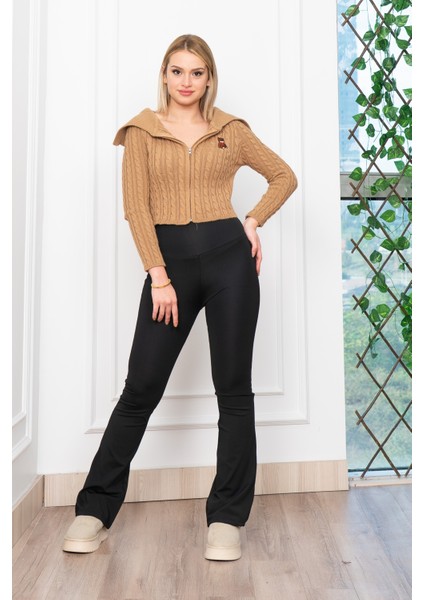 Madonna Yaka Fermuarlı Triko Kısa Hırka 34256