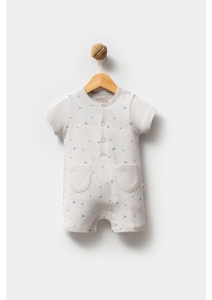 %100 Organik Pamuk Eoke Tex Sertifikalı Ay Yıldız Baskı Erkek Bebek Yazlık Tulum