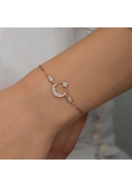925 Ayar Gümüş Rose Ay Yıldız Kadın Bileklik T7255 (802802) indirimleri