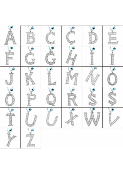 925 Ayar Gümüş Nazar Rodyum M Harfi Kadın Gümüş Kolye T6818 (802802) fiyatları