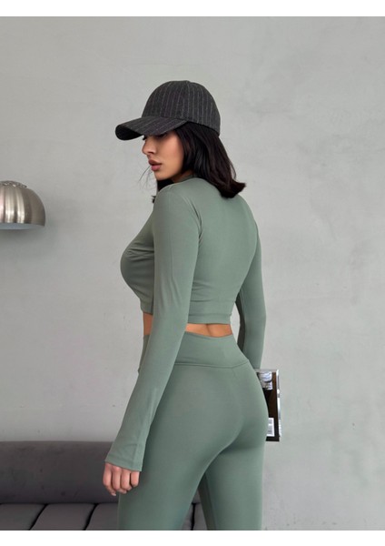 Slim Fit Yüksek Bel Toparlayıcı Crop Kadın 2’li Tayt Takım modelleri