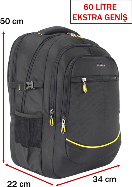 Büyük Boy Erkek Sırt Çantası 60 Litre USB Type-C Aparat Ortopedik Sırt ve Omuz Askısı 15,6/17,3 Inç