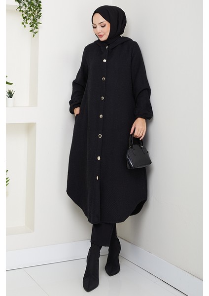 Çizgi Detay Kapüşonlu Kaşe Kap 1634 - Siyah