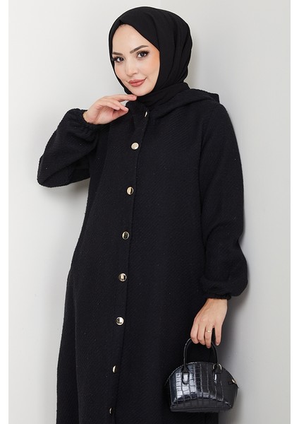 Çizgi Detay Kapüşonlu Kaşe Kap 1634 - Siyah fiyatları