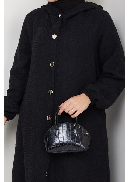 Çizgi Detay Kapüşonlu Kaşe Kap 1634 - Siyah indirimleri