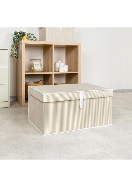 Home Çok Amaçlı Kapaklı Sandık Tipi Hurç Organizer – Büyük Boy Saklama Kutusu – Dolap Içi, Yatak Altı ve Baza Altı Için Sert ve Dayanıklı Depolama Çözümü – Katlanabilir (Krem, 60X40X30 Cm)