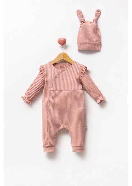 %100 Pamuk Omuzdan Dantelli Kız Bebek Tulum