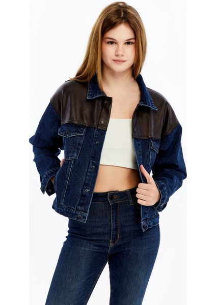 Kadın Standart Kot Ceket Deri Niş Özgün Tasarım Günlük Sokak Sitili Model Bomber Mont Kolej Ceket