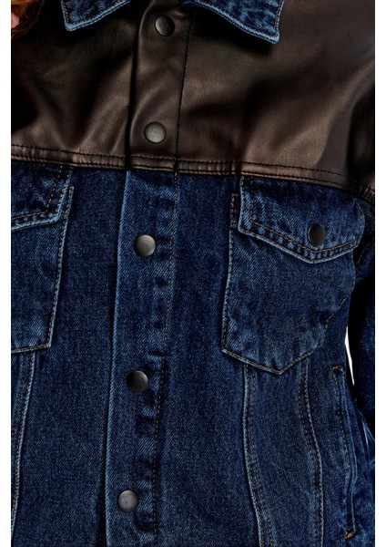 Kadın Standart Kot Ceket Deri Niş Özgün Tasarım Günlük Sokak Sitili Model Bomber Mont Kolej Ceket