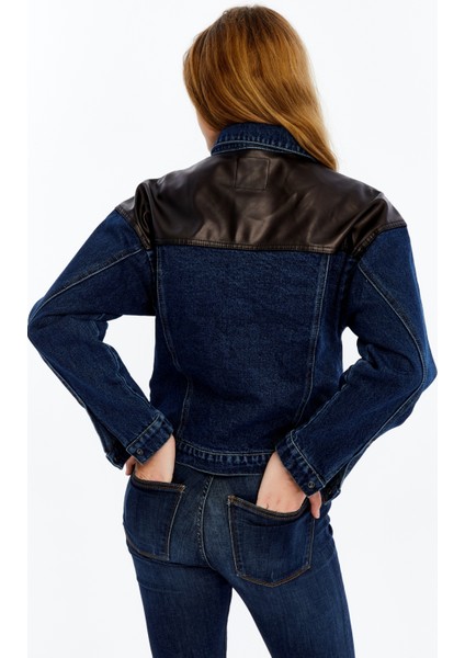 Kadın Standart Kot Ceket Deri Niş Özgün Tasarım Günlük Sokak Sitili Model Bomber Mont Kolej Ceket