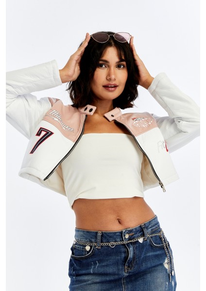 Kadın Puf Deri Ceket Garnili Crop Mont Niş Tasarım Özgün Günlük Baskılı Rahat Kullanım Ceket fiyatları