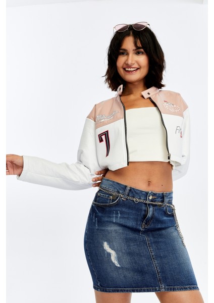 Kadın Puf Deri Ceket Garnili Crop Mont Niş Tasarım Özgün Günlük Baskılı Rahat Kullanım Ceket modelleri