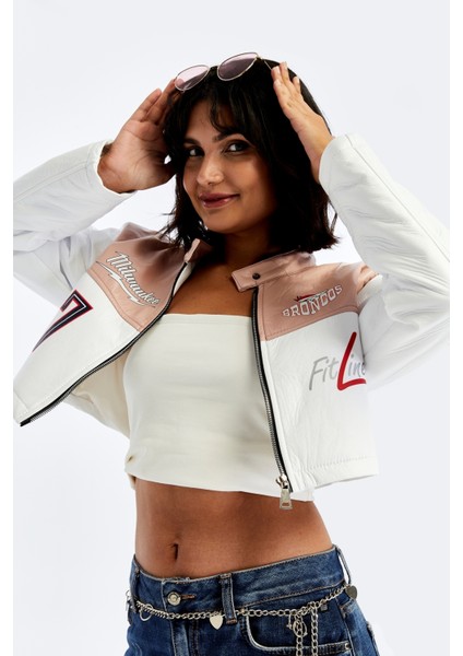 Kadın Puf Deri Ceket Garnili Crop Mont Niş Tasarım Özgün Günlük Baskılı Rahat Kullanım Ceket fırsatları