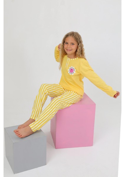 Kız Çocuk Uzun Kollu %100 Pamuklu Düğme Detaylı Pijama Takımı Alright fiyatları