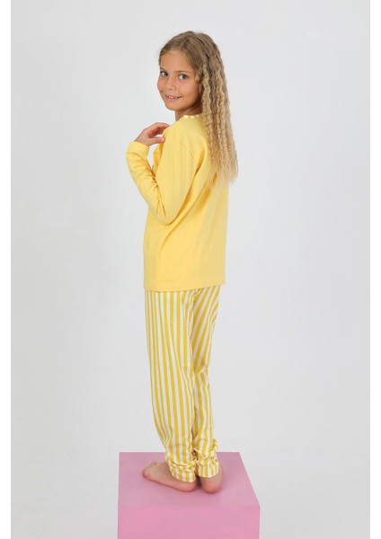 Kız Çocuk Uzun Kollu %100 Pamuklu Düğme Detaylı Pijama Takımı Alright indirimleri